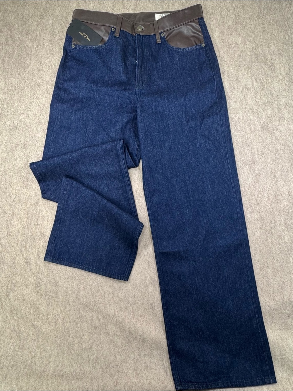 NWT Rag & Bone Rise Combo Lori Mid-Rise Wide Leg indigo dark Denim Jeans Sz 30